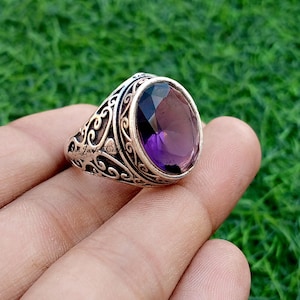 Hermoso anillo de amatista para hombre, anillo de plata de ley 925, hermoso anillo de diseñador para hombre, anillo de moda, anillo de regalo perfecto, regalo para papá