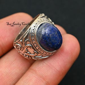 Stylish Blue Lapis Lazuli Men&#39;s Ring, 925 Sterling Silver Ring,Men&#39;s Ring, Unisex Ring, Handmade-Statement Ring,Middle Eastern Famous Ring