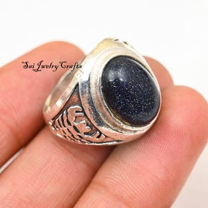 Anillo de piedra solar de moda para hombre, anillo de plata de ley 925, piedra solar azul, anillo famoso, hecho a mano - Anillo llamativo, anillo vintage clásico
