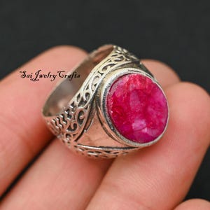 Pretty Kashmiri Ruby Men's Ring, 925 Sterling Silver Ring, Beautiful Men's Ring, Unisex Ring, Handmade -Statement Ring, Gift For Christmas