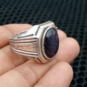 Anillo sencillo de piedra solar para hombre, plata de ley 925, unisex, hermoso anillo, hecho a mano, anillo llamativo, regalo para papá.