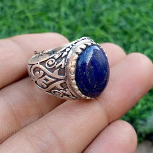Unique Style Blue Lapis Lazuli Men&#39;s Ring, 925 Sterling Silver Ring,Men&#39;s Ring, Unisex Ring, Handmade Gift Ring, Middle Eastern Stylish Ring