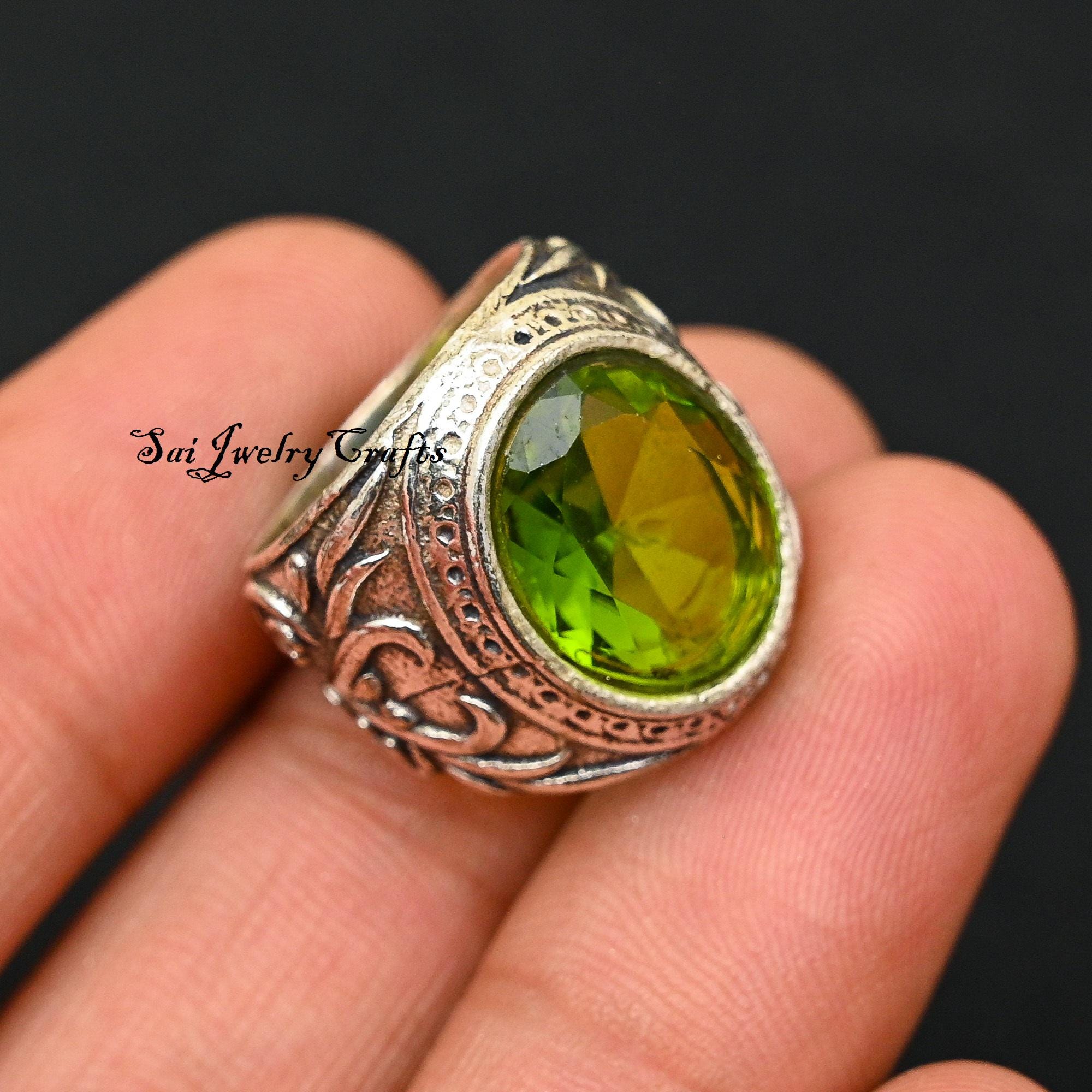 Bague Béryl Saphir Réglable 52-59 - 20x15 Mm, 14 Carats, Argent Massif 925, Neuve