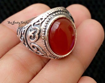 Pretty Genuine Carnelian Men's Ring, 925 Sterling Silver, Classic Gemstone Ring, Vintage Ring, Handmade -Fashionable Ring, Ethnic Men's Ring
