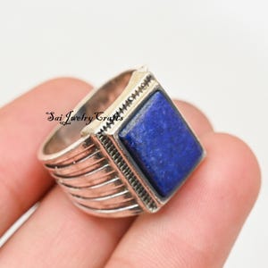 Unique Style Lapis lazuli Men&#39;s Ring, 925 Sterling Silver Ring, Unisex Ring,Handmade-Statement Ring, Gift For Christmas,Designer Men&#39;s Ring,