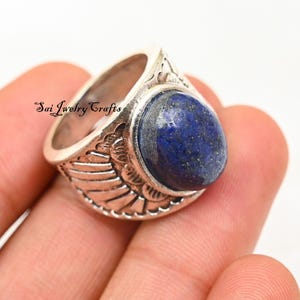 Vintage Style Blue Lapis Lazuli Men&#39;s Ring, 925 Sterling Silver Ring,Men&#39;s Ring, Unisex Ring, Handmade Gift Ring,Middle Eastern Stylish Ring
