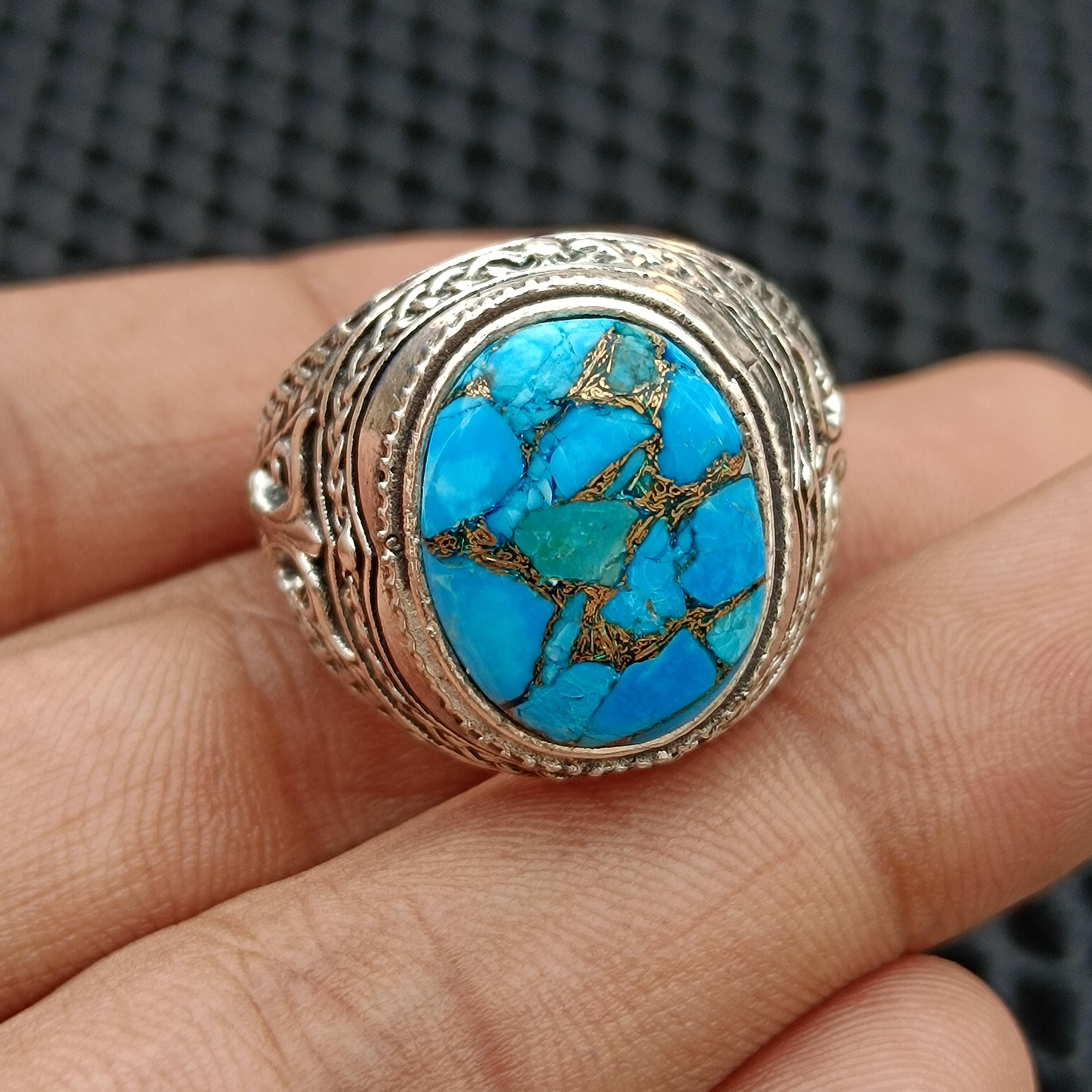 Genuine Blue Copper Turquoise*925 Sterling Silver*statement Men's
