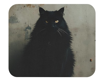 Elegante alfombrilla de ratón con temática de gato, regalo para amantes de los gatos, accesorio de escritorio perfecto, decoración para el hogar y la oficina, estética animal, un gato negro y esponjoso, mamá gata