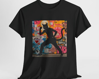 Camiseta de gato con grafiti urbano, moda urbana, regalo para amantes del arte, camiseta gráfica creativa, gato como humano, camiseta con grafiti, camiseta artística