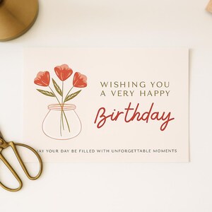 Minimalistische Blumen Geburtstagskarte | Digital Druckbare Karte | Alles Gute zum Geburtstag mit Blumen | Sofort Download