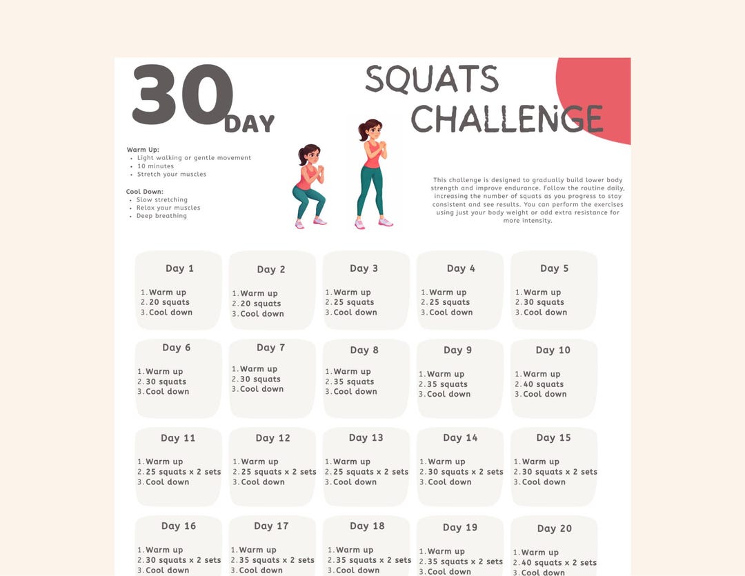 30 Day Squats Challenge Printable | Fitness Planner | Strengthen Lower ...