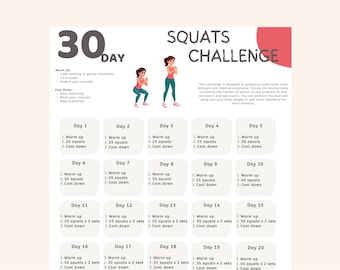 30 Day Squats Challenge Printable | Fitness Planner | Strengthen Lower Body | Instant Download