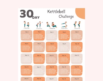 30 Day Kettlebell Challenge: Home Workout Planner (PDF Download 8.5x11 & A4 Size)