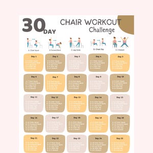 30 Day Chair Workout Challenge Printable | Chair Yoga Guide | 10 mins Workout Planner Digital | Digital Office Workout | Sitting Workout