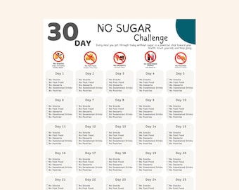 30 Day No Sugar Challenge Tracker | Habit & Fitness Planner | Digital Download, Printable Journal