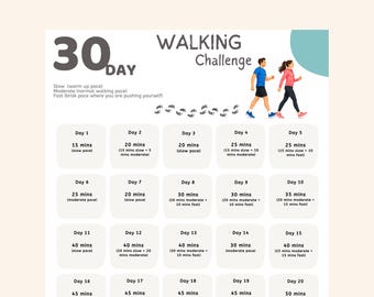 30 Day Walking Challenge Printable | Digital Walking Planner | Monthly Walking Tracker | Step up to Wellness | Daily Walking Journal