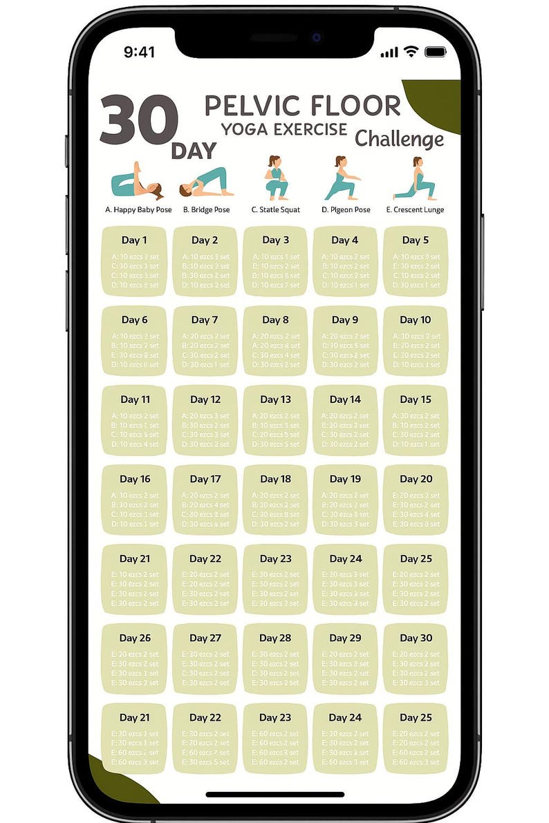 30-day Pelvic Floor Yoga Challenge: Printable Exercise Planner (PDF ...