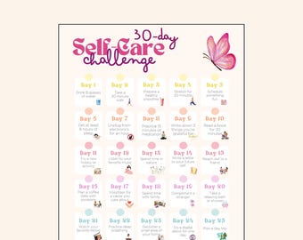 30 Day Self-Care Challenge Printable PDF | Wellness Planner, Self Care Journal, Printable Stickers & Cutouts