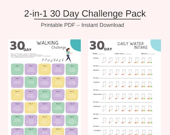 30 Day Walking & Hydration Challenge Tracker: Fitness Wellness PDF (Digital Download)