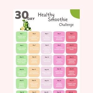 30-Day Smoothie Challenge: Healthy Eating Guide & Recipes (Printable PDF)