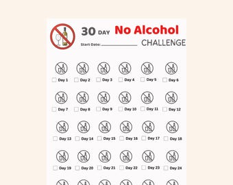 30 Day No Alcohol Challenge Tracker: Sobriety Goal Planner (PDF Download)