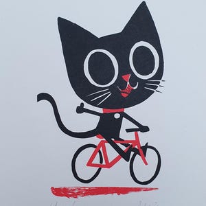 Wheee! Cat 2 colour Screen print A4 by Peski Studio