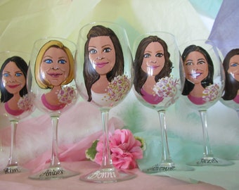 Personalized  Painted Portrait Wine Glass Caricature Retirement Mother Birthday  Bridesmaid Wedding Mementos Girls Weekend Bachelorette