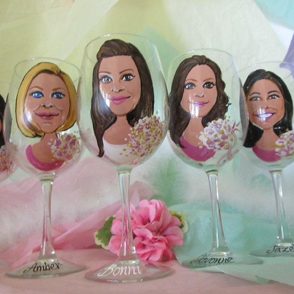 Personalized  Painted Portrait Wine Glass Caricature Retirement Mother Birthday  Bridesmaid Wedding Mementos Girls Weekend Bachelorette