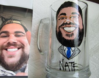 Painted Beer Glass Portrait Caricature  / Personalized Beer Mug  Birthday  Gift /Bridesmaid Wedding MementosGirls Weekend