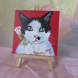 Pet Portrait 4x4 Mini Desk Sized Hand Painted Canvas With Easel Acrylic Personalized Custom Painting Dog Cat Bird Memorial Dog Mom Cat image 3