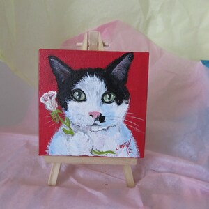 Pet Portrait 4x4 Mini Desk Sized Hand Painted Canvas With Easel Acrylic Personalized Custom Painting Dog Cat Bird Memorial Dog Mom Cat image 9