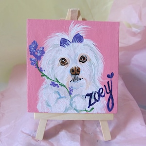 Pet Portrait 4x4 Mini Desk Sized Hand Painted Canvas With Easel Acrylic Personalized Custom Painting Dog Cat Bird Memorial Dog Mom Cat image 1