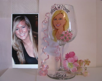 Hand Painted Bride Bridesmaid Wedding Birthday Gift Glasses Caricature  Portrait  Anniversary Wine Beer Personalized   Gift Wrap