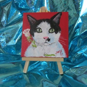 Pet Portrait 4x4 Mini Desk Sized Hand Painted Canvas With Easel Acrylic Personalized Custom Painting Dog Cat Bird Memorial Dog Mom Cat image 7