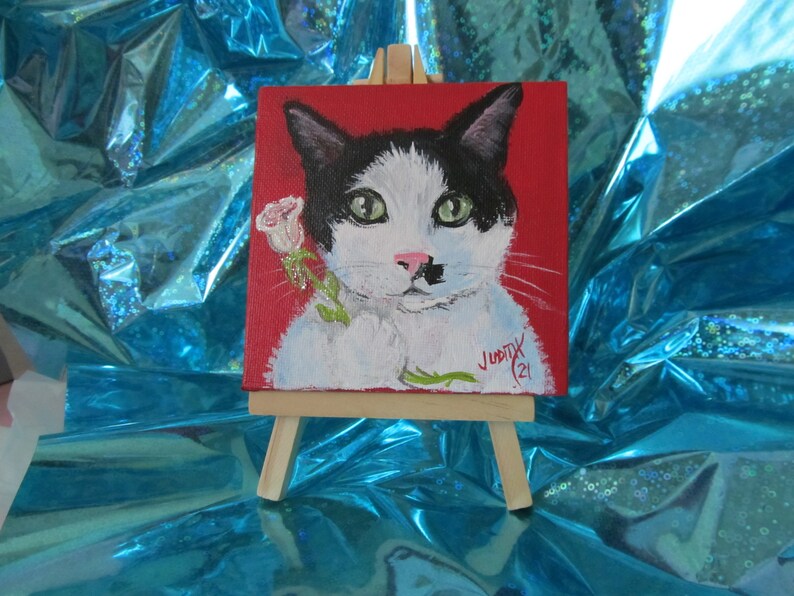 Pet Portrait 4x4 Mini Desk Sized Hand Painted Canvas With Easel Acrylic Personalized Custom Painting Dog Cat Bird Memorial Dog Mom Cat image 7