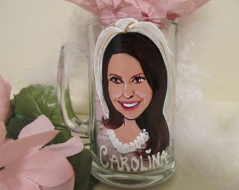 Painted Portrait Caricature Beer Mug Personalized Hand Painted Wine Glass   Birthday  Bridesmaid Wedding MementosGirls Weekend