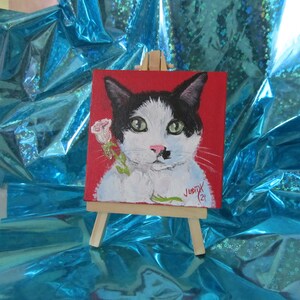 Pet Portrait 4x4 Mini Desk Sized Hand Painted Canvas With Easel Acrylic Personalized Custom Painting Dog Cat Bird Memorial Dog Mom Cat image 4