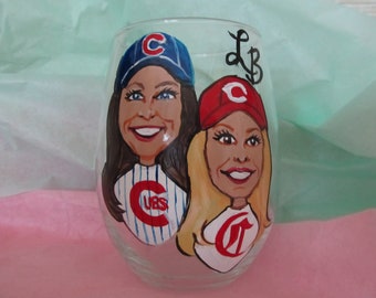 Hand Painted Two Figures Personalized Caricature  Wine Glass  Birthday Retirement Engagement Bridesmaid Wedding Mementos  Special Occasion