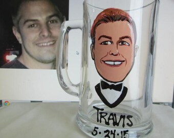 Hand Painted Caricature Portrait Beer Mugs Painted  Beer Glass  Groomsmen Gifts Birthday Christmas     Rehearsal