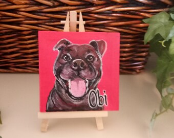 Pet Portrait 4x4 Mini Desk Sized Hand Painted Canvas With Easel  Acrylic Personalized Custom Painting Dog Cat Bird Memorial Dog Mom Cat