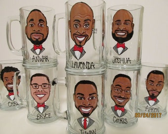 Sixteen  Wedding Portrait Beer Mugs Painted Beer Glass Cartoon Personalized  Caricature Wedding Girls Weekend Best Man Wedding Party Groom