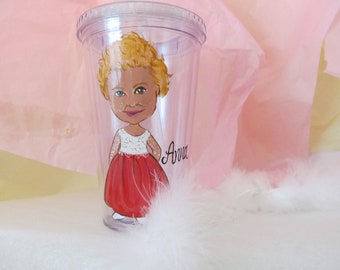 Painted Wine Glass  Acrylic Tumbler Full Length Portrait Caricature Personalized Hand Painted  Birthday Bridesmaid Wedding Flower Girl Cute