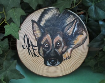 Large Pet Portrait on a Natural Wood Slice 6"- 8" Acrylic Paints  Affordable Art Dog Cat Bird Memorial Gift Dog Mom Cat Lady