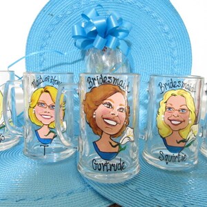 Hand Painted Caricature Wedding Bride Groom Wine Beer Glass  Cartoon Fun Portrait  Bride Bridesmaid Wine Beer PersonalizedGirls Weekend