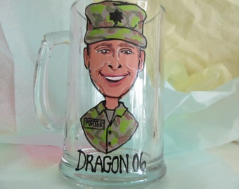 Hand Painted Caricature Glass Portrait Military Service Retirement Wine Beer Mug Personalized Birthday  Bridesmaid Wedding Doctor Nurse