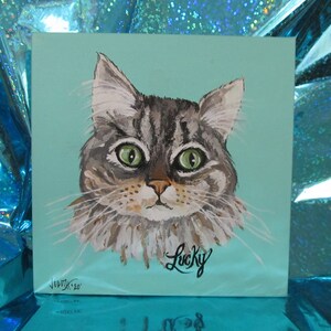 Pet Portrait 4x4 Mini Desk Sized Hand Painted Canvas With Easel Acrylic Personalized Custom Painting Dog Cat Bird Memorial Dog Mom Cat image 6