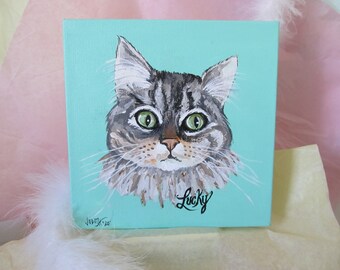 Pet Portrait Acrylic 8" x8" Gallery Wrapped Canvas Hand Painted   Personalized Custom Painting Dog Cat Bird Memorial Gift Dog Mom Cat Lady