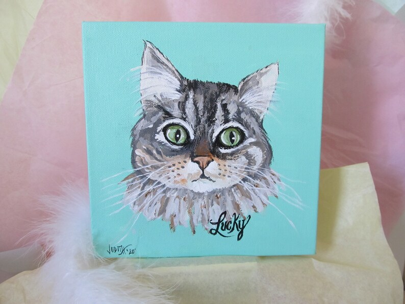 Pet Portrait 4x4 Mini Desk Sized Hand Painted Canvas With Easel Acrylic Personalized Custom Painting Dog Cat Bird Memorial Dog Mom Cat image 5