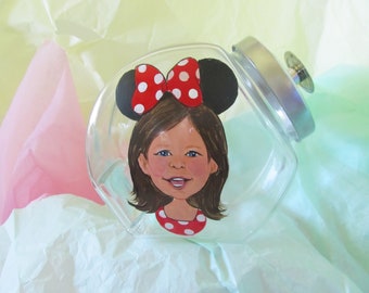 Painted Glass  Cookie Candy Jar Treat Jar  Hand Painted Portrait Caricature Personalized Hand Birthday