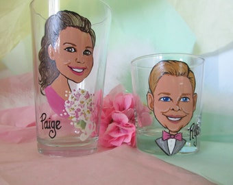 Pair of Hand Painted Personalized Wine Glasses Beer Mugs  Wedding Anniversary Birthday Christmas Parents Girls Weekend